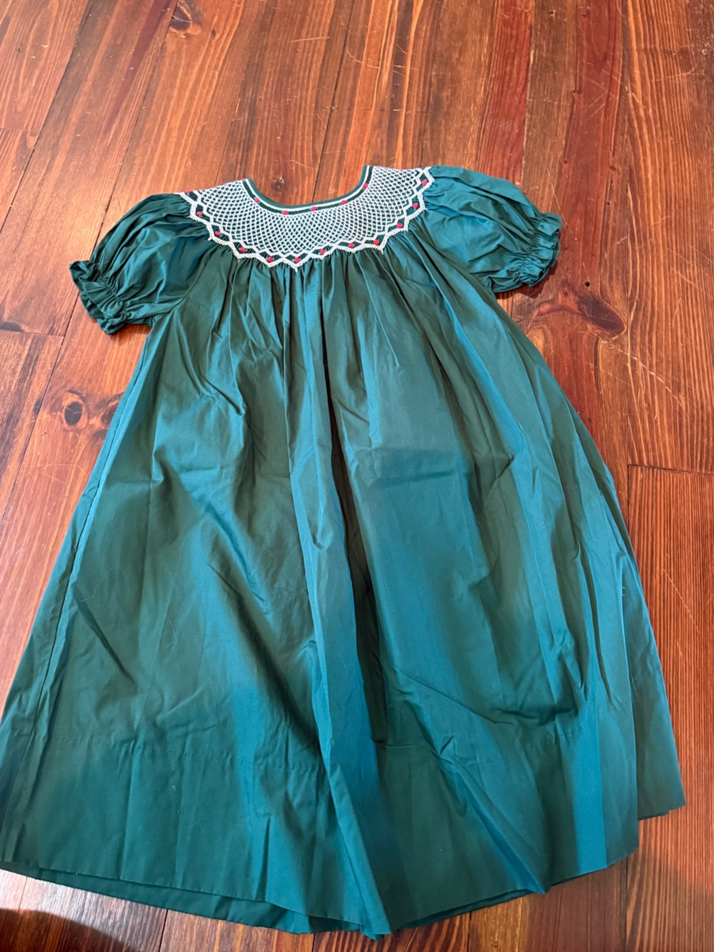 Rosalina Collections Green Smocked Holiday Dress with White & Red